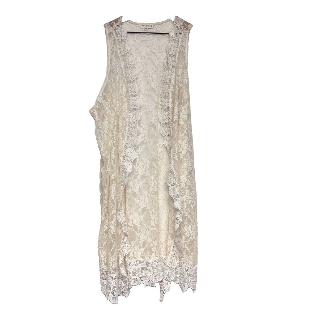 Full Circle Trends Cream Lace Duster Vest Womens Size 2X Boho Festival Western